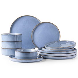 GBHOME Ceramic Dinnerware Sets for 4, 16 Pieces Stoneware Plates and Bowls Sets, Reactive Glaze Dishes -Scratch Resistant, Dishwasher&Microwave Safe-Brunnera Blue