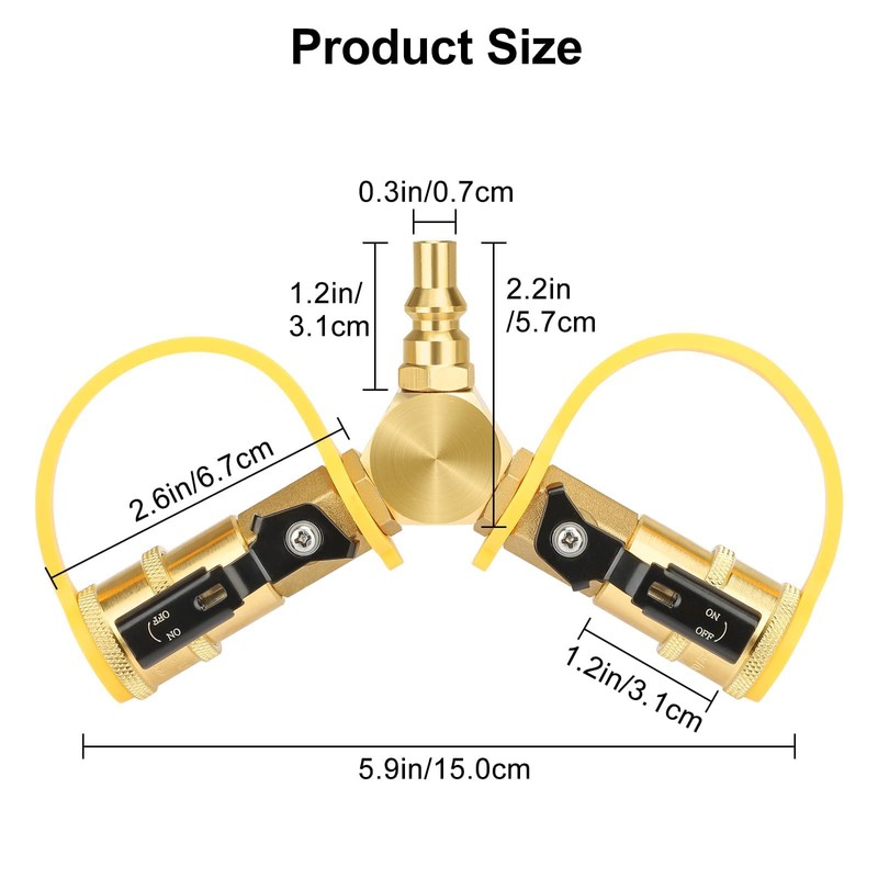 EEEKit 1/4" RV Propane Quick Connect Splitter, Solid Brass Natural