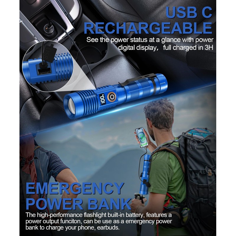 Rechargeable Flashlight High Lumens-12000LM Super Bright Magnetic Flash Light with