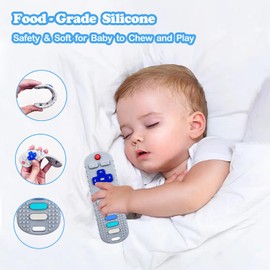 ERSIHUA 2-Pack Silicone Teething Toys for Baby, TV Remote Chew Toy Teethers for 3-6 Months, Baby Sensory Toys for 6 to 12 Months, TV Remote Control Toys for Boys and Girls (Black+Pink)