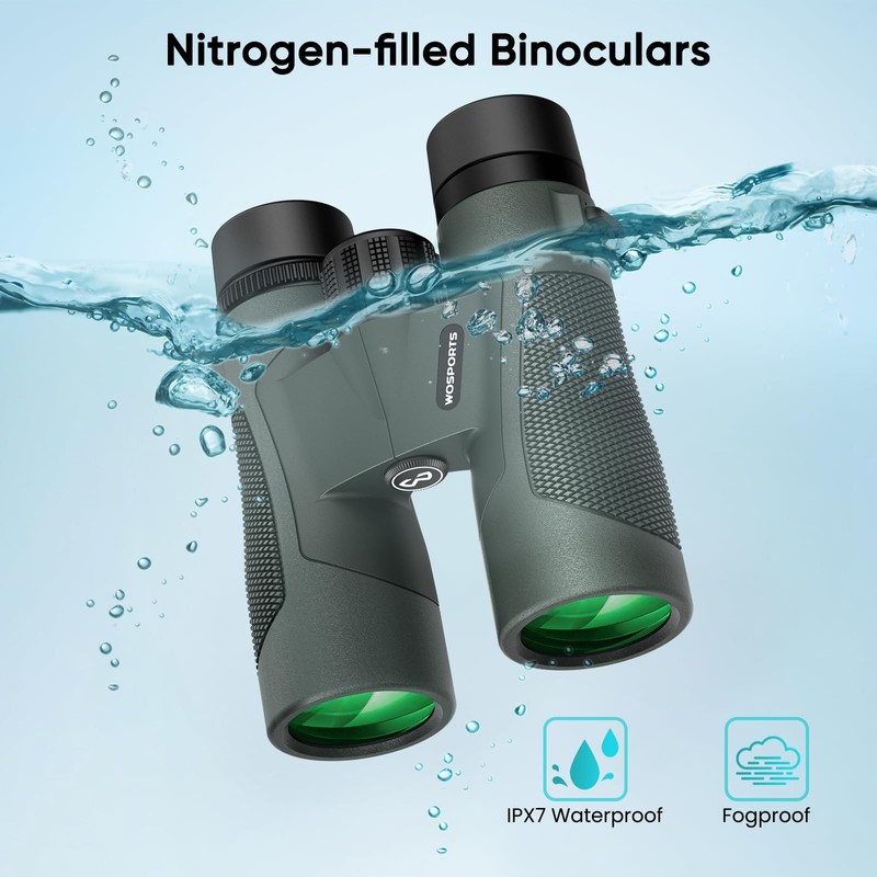 WOSPORTS 10x42 Binoculars for Adults - IP67 Waterproof Binoculars for