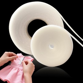 Hook and Loop Tape for Fabric Roll, Extremely Thin and Soft Sew On Strips for Doll Clothes, Fabric, No Adhesive Sewing Fastener Straps, Easy Sew in, Strong (White, 18ft x 3/10in)