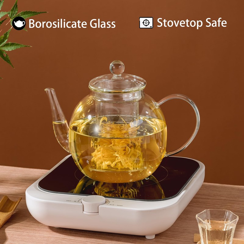 Wlasss 1530 ml/52 oz Large Glass Teapot with Removable Infuser,