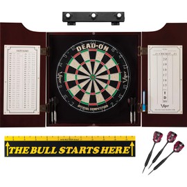 Viper Dead On Sisal Dartboard, Hudson Cabinet, Throw Line Marker, Black Mariah Steel Tip Darts & Shadow Buster Dartboard Light Bundle