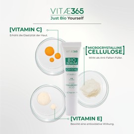 Vitae365 - Face Serum with Organic Hyaluronic Acid, Pocket Format 15 ml - Made in Italy - Highly Concentrated - Anti-Wrinkle Serum for the Face, Neck and Eye Area - Vegan - Vitamin C, E