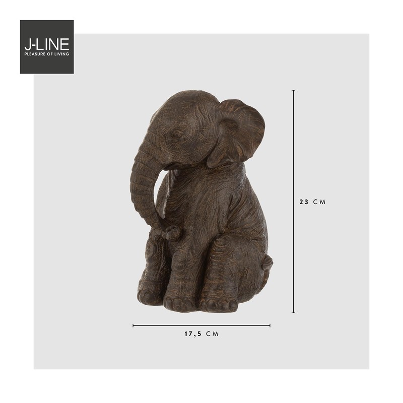 J-Line Elephant Sitting Polyresin Dark Brown
