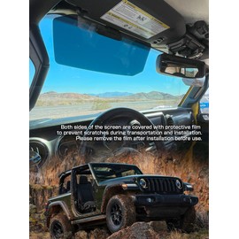 AZUTO Sun Visor Left Side Only Compatible with Jeep Wrangler JL JLU JT 2018-2026,UV400 Car Sun Visor Extension with Polycarbonate Lens,UV-Filtering/Protection