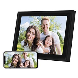 AEEZO WiFi Digital Picture Frame 10.1 Inch IPS Touch Screen HD Display, 16GB Storage, Auto-Rotate, Share Photos & Videos via Free Frameo App, Wall Mountable Digital Photo Frame with Black Wood Frame