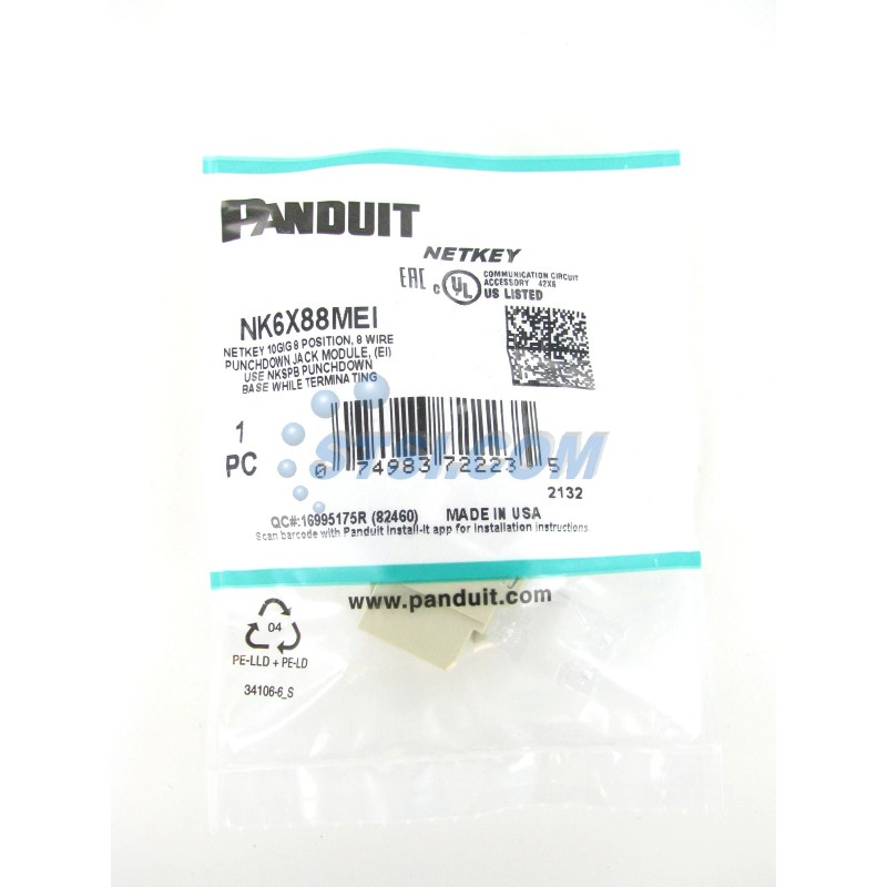 Panduit NK6X88MEI NetKey Cat6a Jack Module, Ivory ~STSI