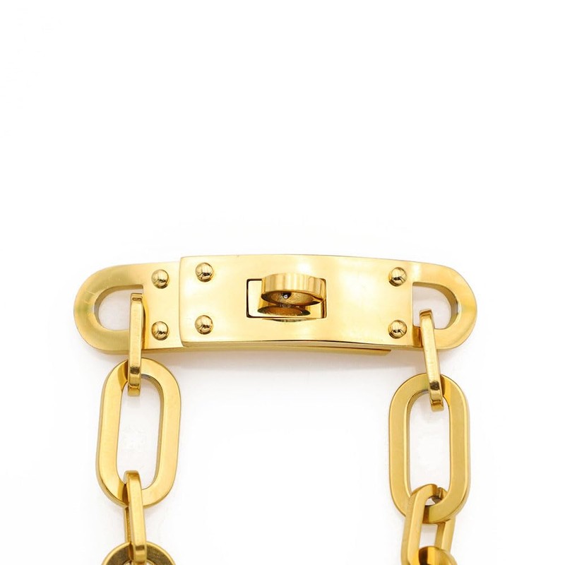 FOMCORT 18K Gold Plated Turn Lock Necklace，Classical Fashion Stainless Steel