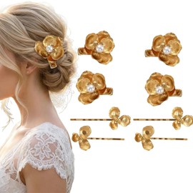 8PCS Vintage Gold Hair Clips with Pearl 2 Styles Decorative Flower Hair Pins Retro Metal Bobby Pins for Women Girls Styling Elegant Floral Non Slip Hair Accessories