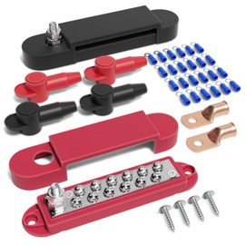 Mofeez Bus Bar Power Distribution Block 48V 150A with Copper Lug, 1 x 1/4 Posts, 12 x #8 Screws Terminals Marine Bus Bar for Marine, Automotive, and Solar Wiring