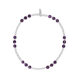Silverly Sterling Silver Amethyst Stretch Bracelet - Stackable Beaded Ball Bracelets for Women - Elastic Round Purple Gemstone Bead Design - Boho February Birthstone Gift - 925 Silver Jewellery