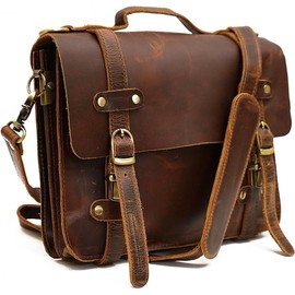Shades N Stitches Rustic Vintage Buffalo Leather Laptop Messenger Briefcase Satchel Bag for Men 11 Inch, Brown