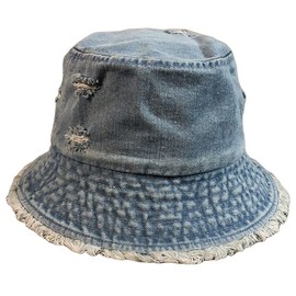 Distressed Denim Bucket Hats Frayed Jean Ripped Hole Fringe Edge Sun Beach Women (A-Light Blue)