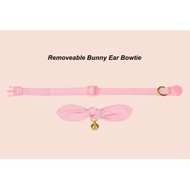 YUDOTE Bunny Ear Cat Collar with Bell and Bow Tie, Breakaway Cute Bowtie Kitten Collars(Light Pink)