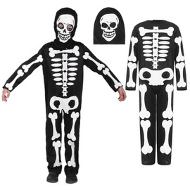 HarnyLoom Halloween Cosplay, Children's Skull Costume, 2-Piece Set, Horror Style, Skull Suit, Reaper Goddess Costume, Ghost, Costume, For Children, Unisex, Halloween, Parties, Transformation, Theater,