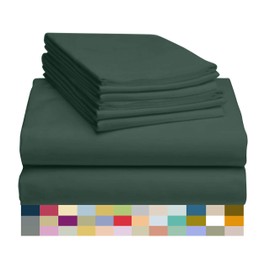 LuxClub 6 PC Sheet Set Bamboo Sheets Deep Pockets 18" Eco Friendly Wrinkle Free Sheets Hypoallergenic Anti-Bacteria Machine Washable Hotel Bedding Silky Soft - Emerald Queen