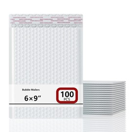 6x9 Inch Bubble Mailers 100 Pack, Waterproof Padded Envelopes with Strong Self-Seal Adhesive, Cushioning Shipping Bags with Bright Color for Small Business - White