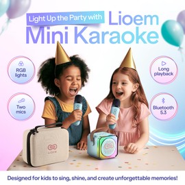 LIOEM Mini Karaoke Machine for Kids | Kids Karaoke Machine for Girls and Boys w/ 2 Wireless Bluetooth Microphones | Clear-Sound Mini Kareoke and Speaker | Speaker and Microphone Set for Children