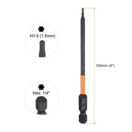 sourcing map 1pcs H1.5 Hex Head Drill Bit Wrench 1.5mm Metric Flat Tip 1/4" Hex Shank 100mm (4") Long Magnetic Black Phosphate Hexagonal Screw Driver Socket Industrial Screwdriver Power Bits