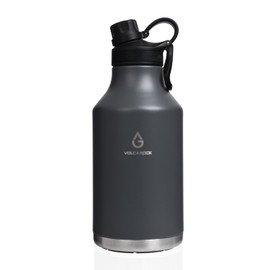 VOLCAROCK Vacuum Insulated Jug with Straw Lid Dustproof, Half Gallon Insulated Beer Growler, 3 Lids Wide Mouth Thermos Mug, Leakproof BPA Free and Dishwasher Safe - 64 Oz Grey