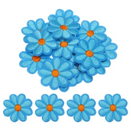 sourcing map Flower Iron-on Patches Embroidered Sew Flower Patch Appliques Repair Patches for Clothing Repair Backpack Shoes Decoration 90x90mm/3.54x3.54 Pack of 15(Blue)