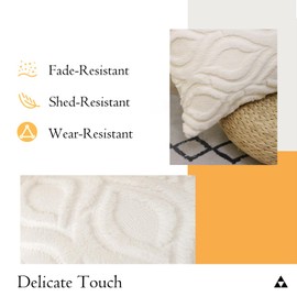 JoraLion Boho Lumbar Pillow Covers 12 x 26 inch Plush Faux Wool, Cream Beige Throw Pillow Cover Luxurious Soft Couch Cover Case Home Decor for Sofa Bed Living Room, ONLY 1 Cover