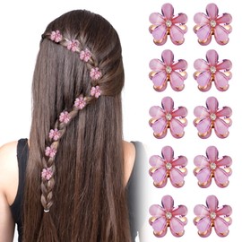 10 Pcs Mini Diamond Hair Claw Clips, Small Hair Clips, Pearl Hair Clips, Flower Hair pins Mini Claw Grips, Hair Accessories for Women Girls for Daily Date,Party, Wedding (Purple)