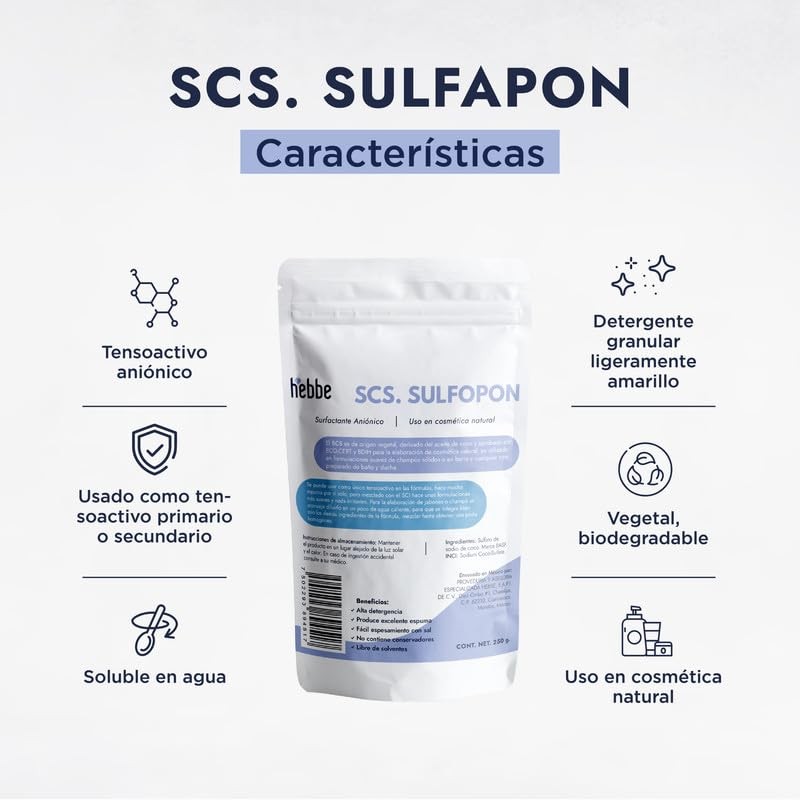 Hebbe - Sulfopon Coco-Sulfato de Sodio Natural y Biodegradable, 250