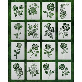 16 Pieces Flower Stencils for Painting on Wood, Reusable Floral Stencils Wall Stencils，Largel Flower Stencils for Painting on Wall Furniture DIY Crafts（7.8 x 5.8Inch）
