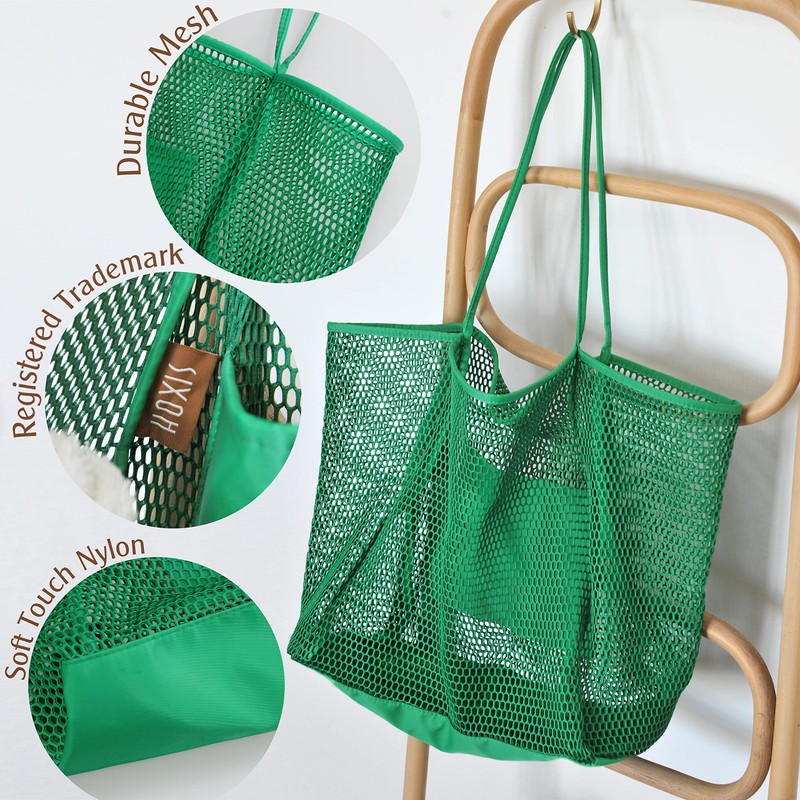 HOXIS Mesh Beach Tote Womens Shoulder Handbag, Green, Large