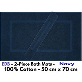 EDB Pack of 2 Terry Toweling Bath Mats Set 100% Cotton Maximum Absorbency Quick Dry 50 x 70 cm Machine Washable Soft 1000-GSM (Navy)