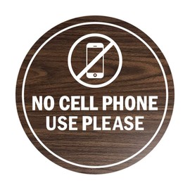 Signs ByLITA Circle No Cell Phone Use Please Sign (Walnut) - Small