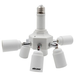 DiCUNO Light Socket Splitter 7 Way Adapter, 7 in 1 E26 Socket Converter, 6+1 Splitter Bulb Lamp Holder 360 Degrees Adjustable 180 Degrees Bending