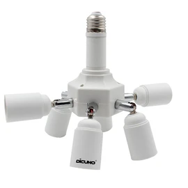 DiCUNO Light Socket Splitter 7 Way Adapter, 7 in 1 E26 Socket Converter, 6+1 Splitter Bulb Lamp Holder 360 Degrees Adjustable 180 Degrees Bending