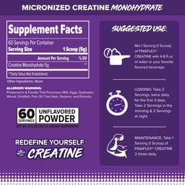 FINAFLEX FINAFLEX Pure CREATINE, Unflavored - 10.6 oz - Promotes Muscular Strength, Size & Performance - 100% Pure, Micronized Creatine Monohydrate - 60 Servings