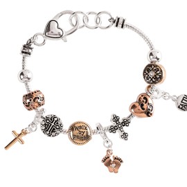 Dicksons Footprints Walk By Faith 7 + 1 Inch Extension Silver, Gold and Rose Gold Plated Stainless Steel Women's Stretch Bracelet, 7 + 1 Inch Extension, Plated Stainless Steel, no gemstone