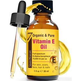 Seven Minerals Ultra Pure Vitamin E Oil 75,000 IU per oz - 100% Organic D-Alpha Tocopherol for Skin, Face, Hair, and Scars - Specification: 1oz Bottle