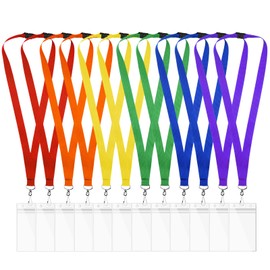 12-Pack Rainbow Safety Breakaway Lanyards with Waterproof Badge Holders, Metal Hook, Polyester Neck Straps for ID Cards, Events, Office, and Schools