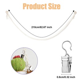 PEUTIER Stuffed Animal Hammock Corner, Plush Stuffed Animal Storage Rope with 10pcs Metal Clips Boho Stuffed Animal Chain Doll Holder Hanging Organizer for Hats, Socks, Toys, Photo Display