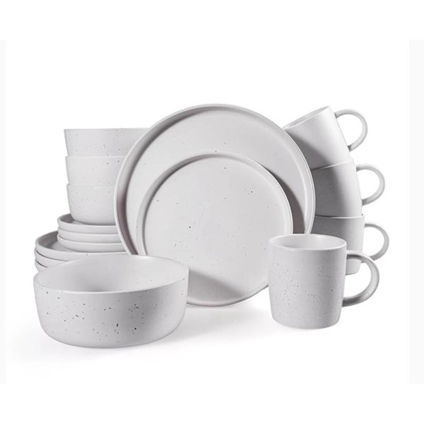 Unbranded 16 Piece Stoneware Speckled White Dishwasher & Microwave Safe