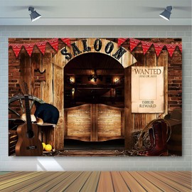 GKLEASG 10x8ft Western Saloon Backdrop, Cowboy Wild West Wood Barn Photography
