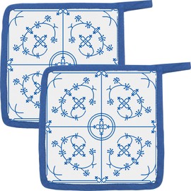 Kracht Pot Holder Pack of 2 Cotton Blue/White Size 22 x 22 cm