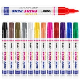 Paint Markers, 12 Colors Oil-Based Waterproof Quick Dry Permanent Pen Set for Rocks Painting, Wood, Fabric, Plastic, Canvas, Glass, Mugs, Metal, Tire, Stone, DIY Craft