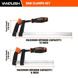 VANQUISH Bar Clamp Set 6&12 inch, 4 Pack Heavy Duty F Clamps for Woodworking, 2.36 inch Throat Depth, 150 lbs Load Limit, 3602SET
