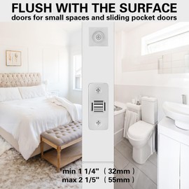 KIDOACOW Sliver Pocket Door Lock with Edge Pull, Red-Green Indication Privacy Pocket Door Latch for Bed/Bath/Study Room, Recessed Mounting Flush with The Surface, Contemporary Pocket Door Hardware