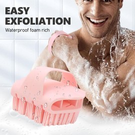 Silicone Body Scrubber with Handle - Exfoliating Shower Brush for Men & Women, Travel-Friendly & Quick-Dry, Soft Silicone Loofah Alternative for All Skin Types (Pink)