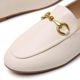 Minorsu - Mocasines con hebilla para mujer, con puntera redonda, zapatos planos de negocios, casual, trabajo, conducción, Beige, 24.5 cm