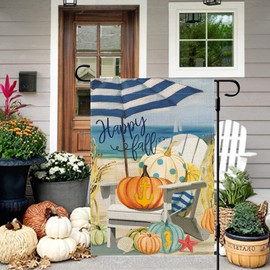 DLZDN Fall Beach Garden Flag Thanksgiving Pumpkin Garden Flag Autumn Nautical Seahorse Shell Yard Flag 12×18 Inch Double Sided Vertical Polka Dots Farmhouse Yard Seasonal Holiday Outdoor Decor